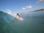 Surfer Girl Having fun in Town