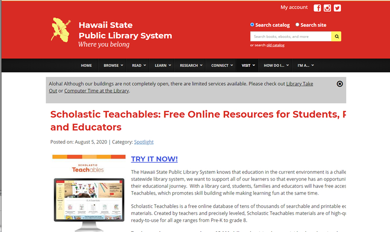 ハワイ州立図書館が無料のオンライン教育リソースを公開